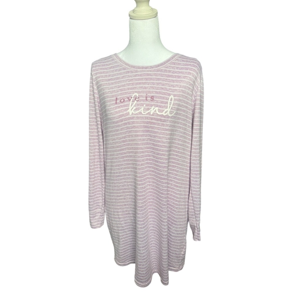 Laura Ashley Lilac Striped Love is Kind Sleep Dress L Cozy